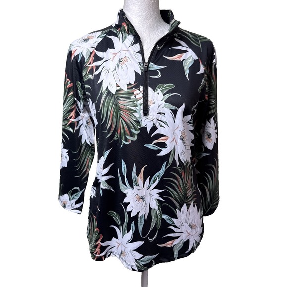 Woweny Tops - WOWENY Floral Quarter Zip Rash Guard NWT UPF 50+ Tropical Swim Shirt Size XS